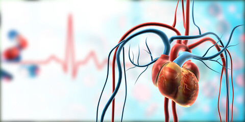Human heart anatomy on medical background. 3d illustration..