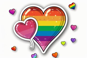 LGBTQ Sticker love union design. Rainbow beguiling motive enthralling sticker diversity Flag illustration. Colored lgbt parade demonstration neurodiversity. Gender speech and rights black educators - obrazy, fototapety, plakaty