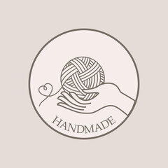 Logo design knitting vector template. Illustration design of logotype woman hobby flat symbol. Tangle and  hand  web icon