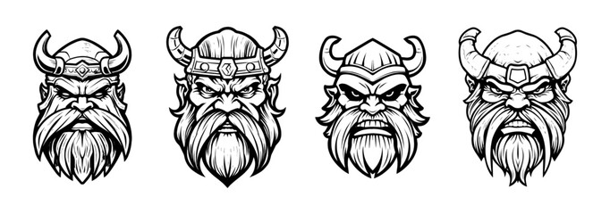 A collection of vector logos of vikings heads