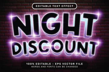 night discount text effect and editable text effect with brick background neon style