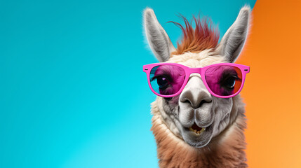 a llama wearing pink sunglasses