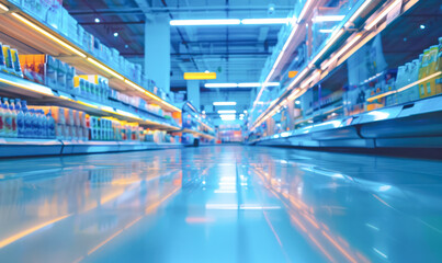 supermarket grocery store interior aisle abstract blurred background.Generative AI