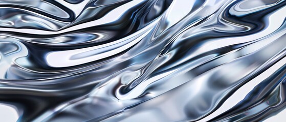 glossy silver metal fluid glossy chrome mirror water effect background backdrop texture 3d render illustration. Generative AI. - obrazy, fototapety, plakaty