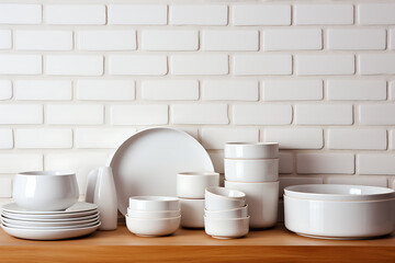 Fototapeta na wymiar Kitchen shelves with utensils. 3d render illustration.