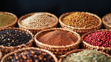 Assorted Baskets of Flavorful Spices for Cooking
