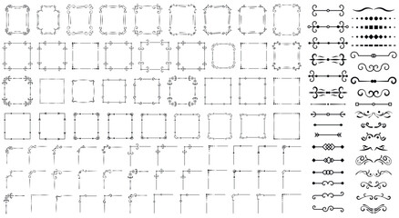Set of vintage frame and corners icon. Vector illustration.