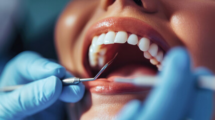Woman Getting Teeth Checked by Dentist, Dental Examination in Progress