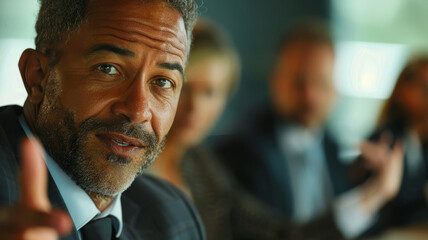 A successful and confident businessman at an event.