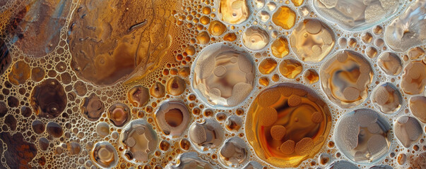 Brown color oil bubbles background. Closeup view. - obrazy, fototapety, plakaty