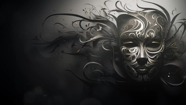tribal mask shaped by smoky elegance abstract illustration. seamless looping overlay 4k virtual video animation background 