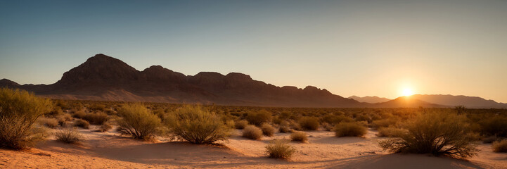 Naklejka premium Beautiful panoramic view of the desert at sunset