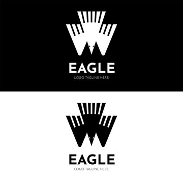Eagle with wings in W and M shape initial logo design icon
