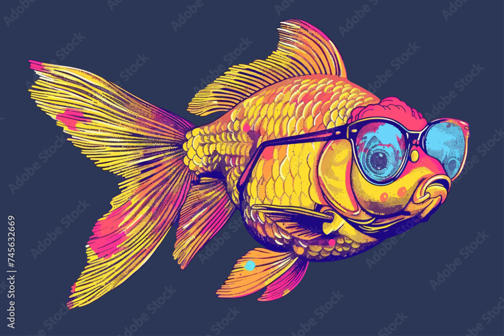 Sticker neon goldfish pop art style