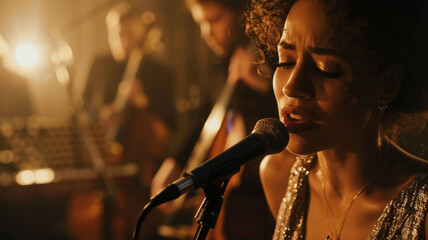 Female singer performing on stage.