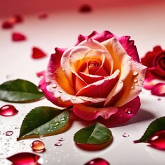 Fresh romantic rose flower petals on white background