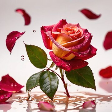 Fresh romantic rose flower petals on white background