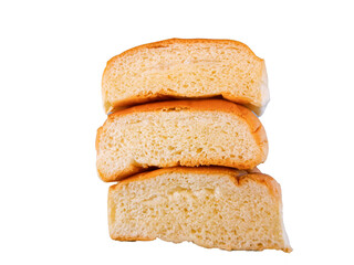 Soft white bread resting with one slice resting on a white background. close up and selective focus isolated on white background.