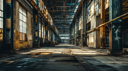 Industrial Architecture: Explore the aesthetic appeal of industrial architecture. Photograph factories, warehouses, or other industrial structures with a focus on form, function. Generative AI - obrazy, fototapety, plakaty