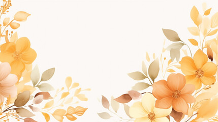 Beautiful watercolor background with pastel flowers and leaves, warm colors. Space for text - obrazy, fototapety, plakaty