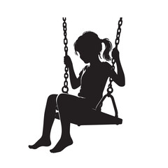 Playtime Fun: Silhouette of a Child Enjoying the Swing in Monochrome"