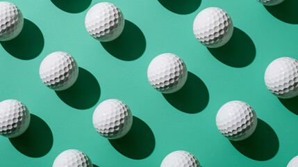 a group of golf balls on a green surface