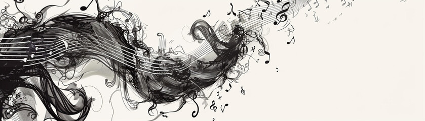 Design an intricate illustration showcasing a symphony of music notes intertwining with each other