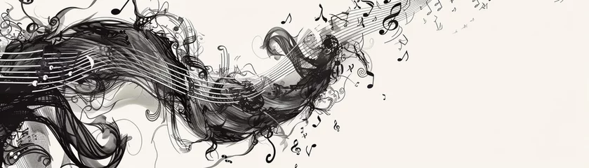 Poster Design an intricate illustration showcasing a symphony of music notes intertwining with each other © Bordinthorn