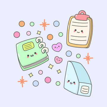 stationery book file holder clipboard with cute facial expressions and pastel colour