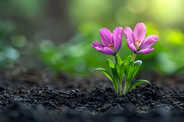 Spring card for the holiday of the vernal equinox showing a delicate blossoming flower of nature that has just awakened. Banner suitable for design.