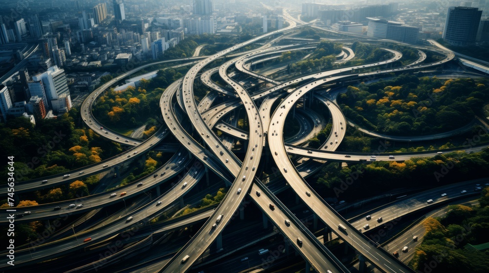 Poster generative ai drone footage of highway service area