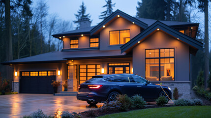 a car parked in front of a house