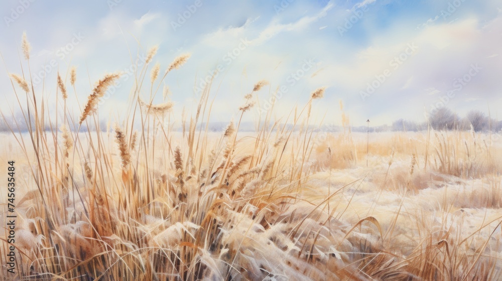 Poster generative ai endless prairies with gently swaying grass. aquarelle