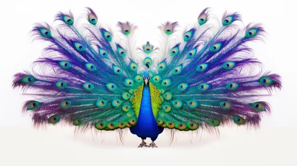 Fotobehang Generative AI Exotic peacocks displaying vibrant plumage. © vadosloginov