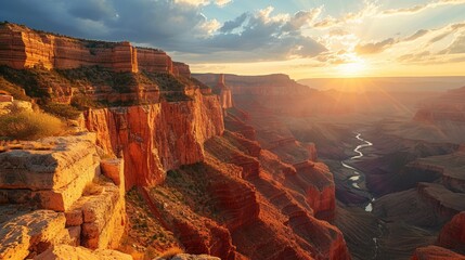 Generative AI Expansive Grand Canyon, hues of sunset, aerial drone view, dramatic landscapes, detailed sunset scene