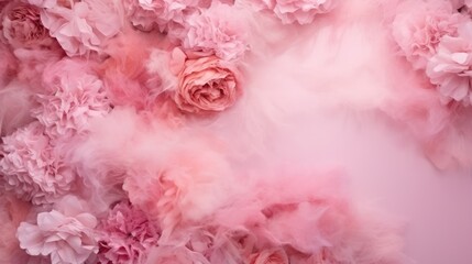 Beautiful delicate flowers on a pink background. Abstract layout of a color frame with space for text. An invitation to a wedding. The concept of International Women's Day, Mother's Day.