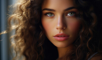 Naklejka premium Beautiful young female model, close up photo.