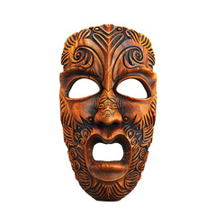 carved wooden mask isolated on transparent background, png