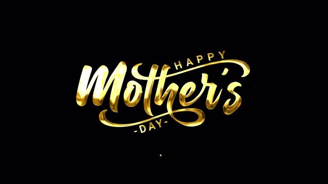 Happy Mother's Day greeting card animated text in Gold color . Suitable for Mother's Day Celebrations Around the World. animation mothers day in alpha channel