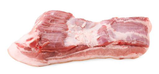 One piece of raw pork belly isolated on white