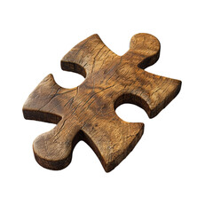 wooden jigsaw piece isolated on transparent background, png
