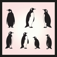Fototapeta premium Penguin silhouette set Clipart on a hex color background