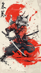 Fox Samurai Illustration with Katana