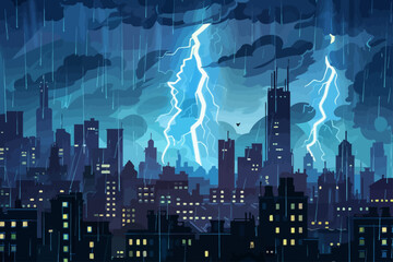 Thunderstorm in the city - obrazy, fototapety, plakaty