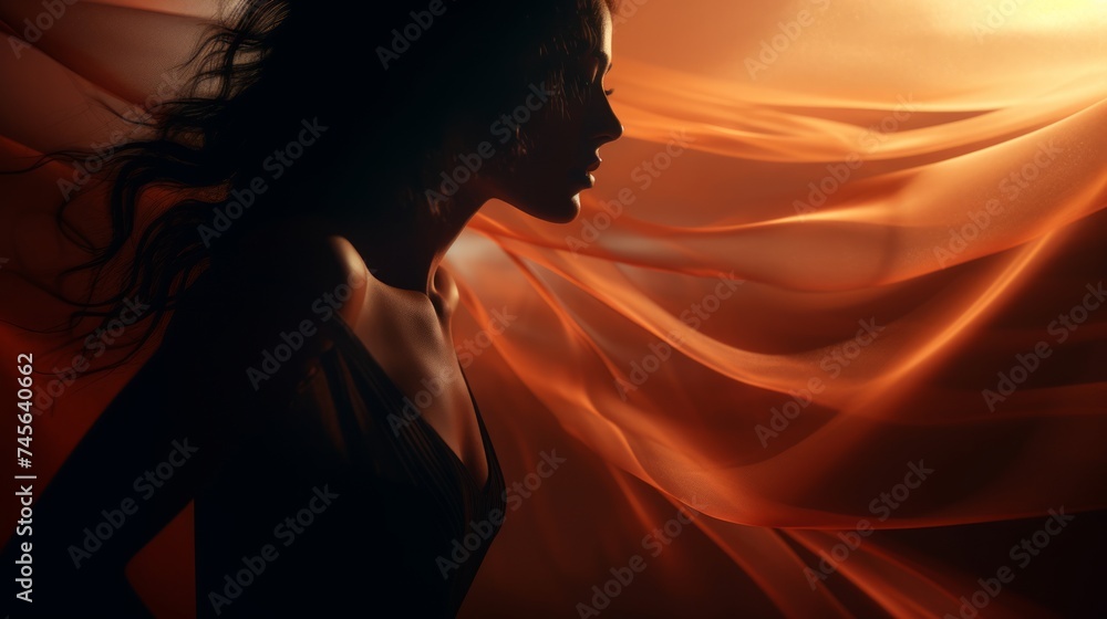 Aufkleber generative ai female silhouette play of light and shadow resulting in an abstract and enigmatic back