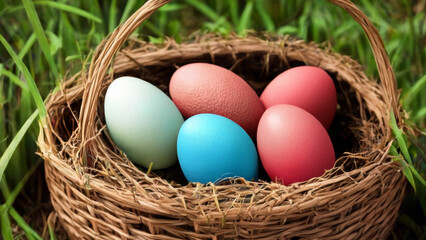 Naklejka na ściany i meble Easter Delight: Colorful Easter Egg Nestled in a Basket