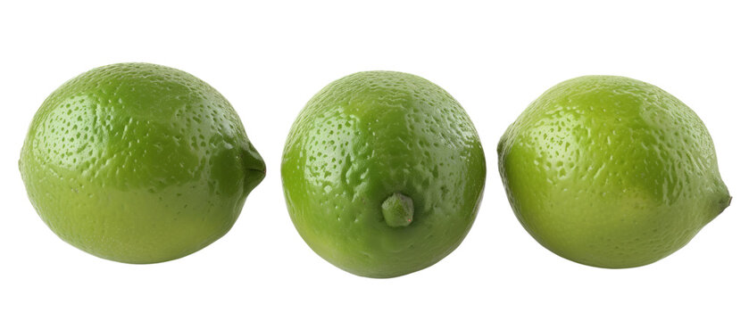 Side and top portraits of a fresh lime fruit isolated within a transparent background. Fresh green lime fruit ready for sale. Created with Generative AI.