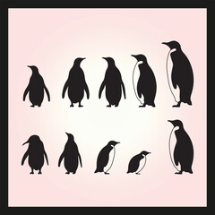 Obraz premium Penguin silhouette set Clipart on a hex color background