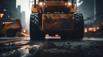 Generative AI Road worker operating a road roller, compacting the surface, construction machinery in action at a site - obrazy, fototapety, plakaty