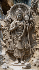 Sand sculptures of Vishnus incarnations a series showcasing the Dashavatara from Matsya the fish to Kalki the warrior each form representing a different era and aspect of life - obrazy, fototapety, plakaty